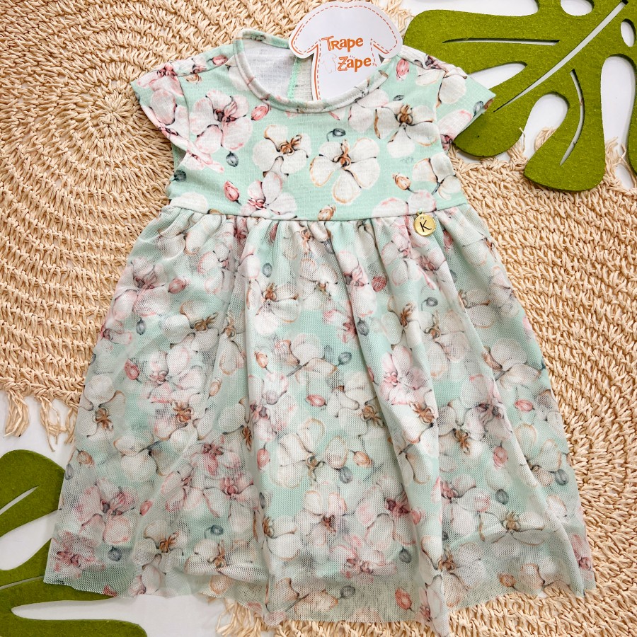 Vestido Floral Manga Curta - Verde